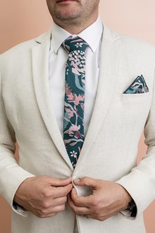 Teal Blooms Cotton Tie